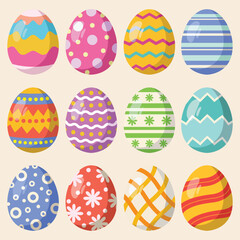 Illustration of Colorful Easter Eggs with Various Decorative Patterns