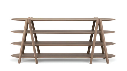 A wooden shelf with three shelves and a triangular design