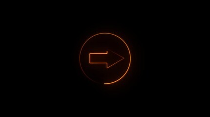 Abstract directional neon arrow icon within neon circle animation black background