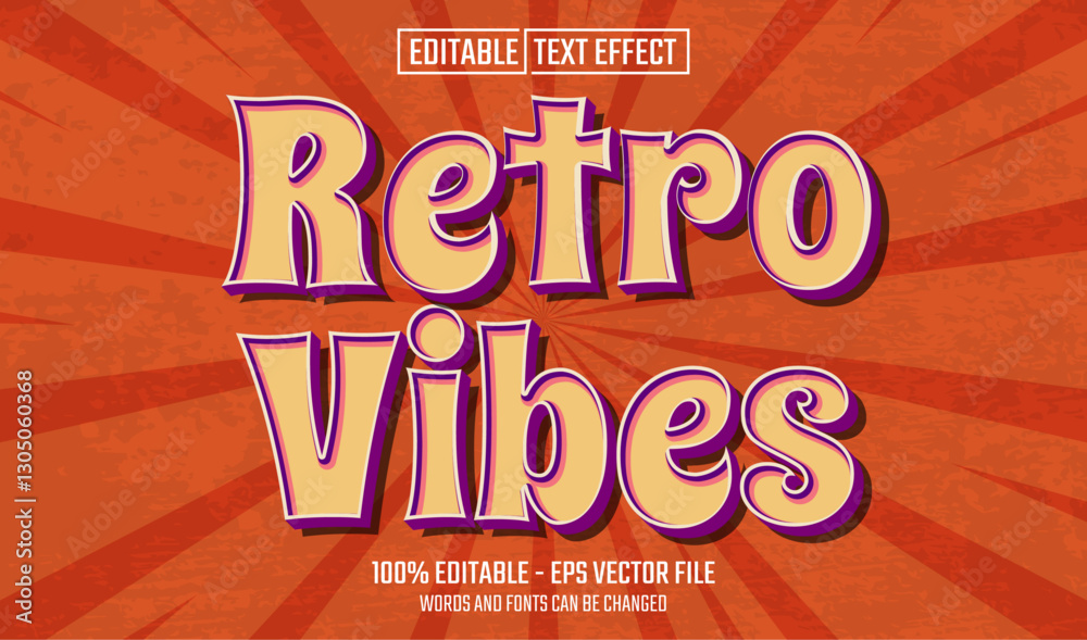 Wall mural retro vibes editable text effect