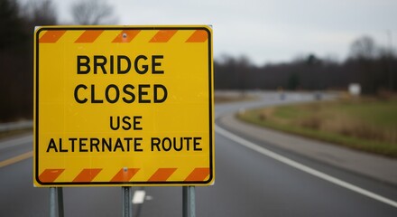 Bridge Closed Sign on Highway Promoting Safe Alternate Route