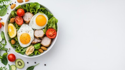Calories Tracking Concept, Healthy salad with eggs, tomatoes, and greens.