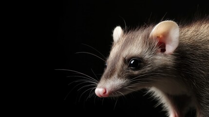 small furry mammal with elongated snout and whiskers in dramatic studio lighting on dark background closeup concept of wildlife rescue, nature photography