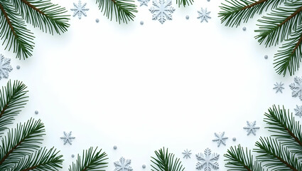 Intricate Snowflake and Pine Tree Border with Winter Copy Space for New Year Greetings - Perfect Photo Stock Concept for Seasonal Wishes and Festive Messages