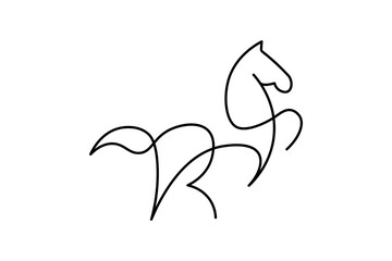 Minimalist horse illustration with continuous lines, simple design suitable for a logo or icon.