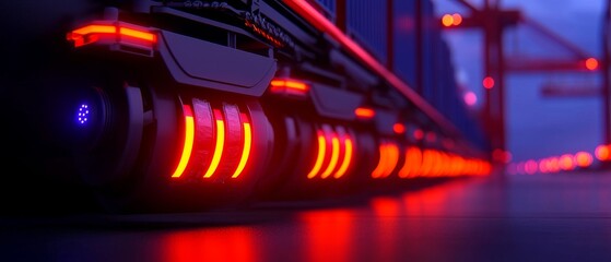 Futuristic Transport Vehicle with Neon Lights Conveying Modern Technology and Cargo Efficiency on the Road