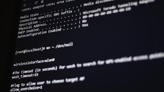 Running hacker like computer codes and information on digital screen
