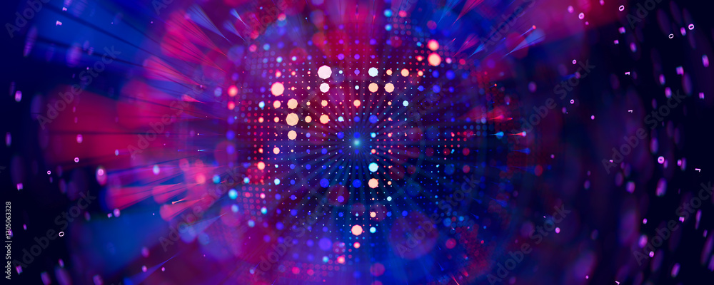 Poster abstract macro of quantum computing qubit cell. subatomic patterns of cyber ai intelligence. futuris