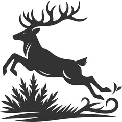 Deer leaping over a small bush animal silhouette vector
