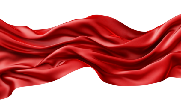 Floating Red Silk Fabric with Smooth Elegant Waves on Transparent Background – High-Resolution Realistic Satin Cloth for Luxury Fashion, Design, and Digital Creativity
