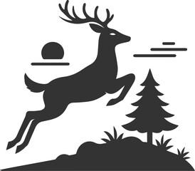 Deer leaping over a small bush animal silhouette vector