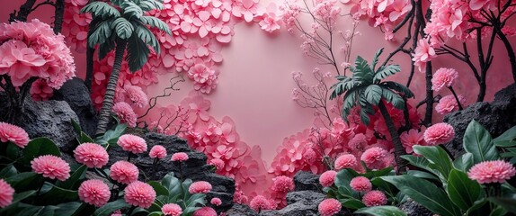 elegant pink theme nature and jungle abstract background concept backdrop illustration cartoon