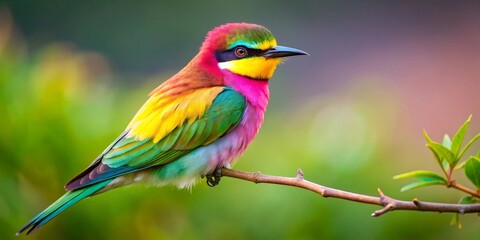 Obraz premium A Vibrant Rainbow-Colored Bird Perched on a Branch, a Stunning Display of Avian Beauty in Nature