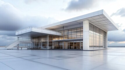 Modern architectural structure with glass facade and minimalist design.