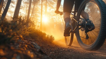 cyclist on route in a forest