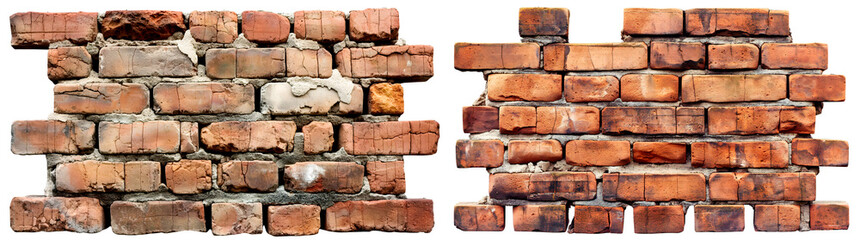 Fototapeta premium Old Weathered Brick Walls with Cracks and Damaged Cement – Realistic High-Resolution Architectural Texture on a Dark Background for Construction and Restoration Projects