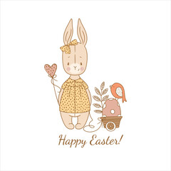 Cute Easter Bunnies with Hearts in Pastel Colors