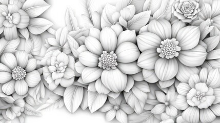 Floral pattern illustration in monochrome style with detailed designs.