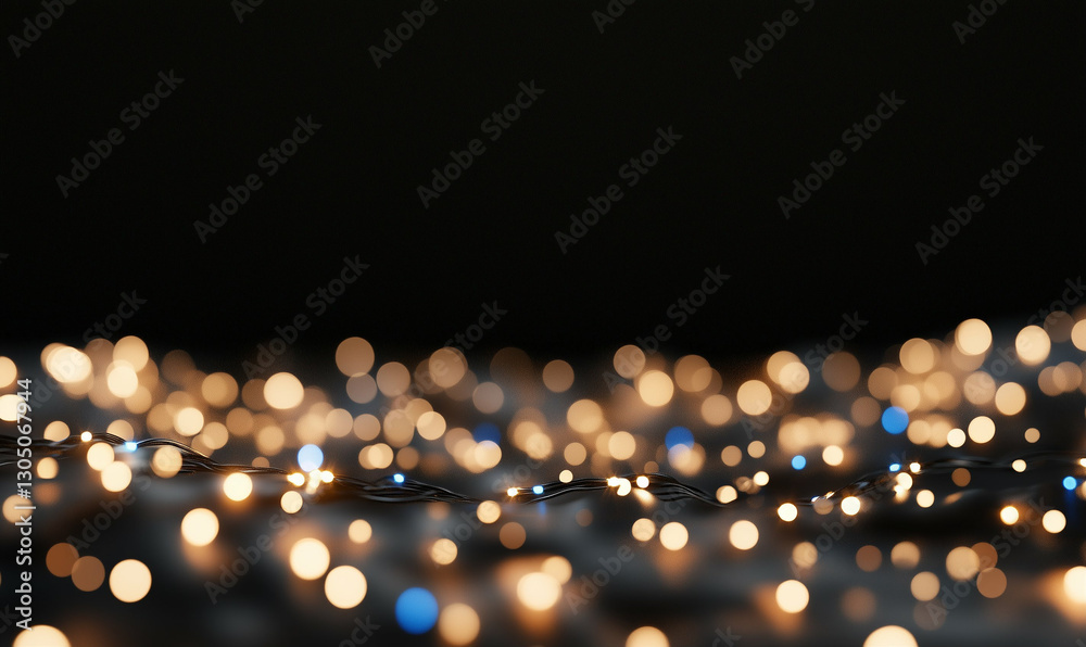 Poster string lights bokeh background with warm and blue light bulbs. string lights create festive and magi