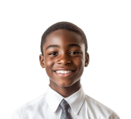 Smiling boy portrait in light isolated on transparent background png