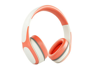 Coral and white wireless headphones.