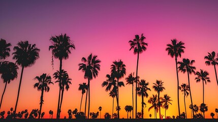 Silhouetted Palm Trees at Sunset: A Vibrant Tropical Paradise