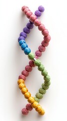 Embracing diversity innovation. A colorful representation of a DNA double helix made from yarn, symbolizing genetics and molecular biology.