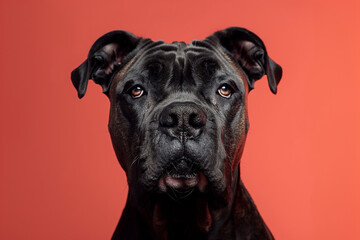 Obraz premium Cane Corso dog on minimalistic colorful background with Copy Space. Perfect for banners, veterinary ads, pet food promotions, and minimalist designs.