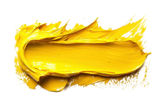 Vibrant yellow paint stroke texture isolated on transparent background png
