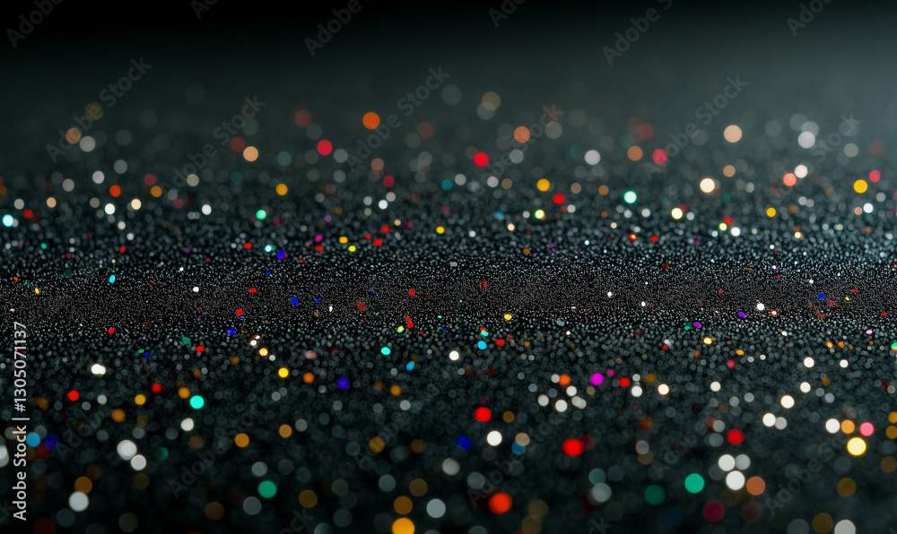 Poster glitter background with colorful bokeh. glitter texture with bokeh effect on dark background. abstra