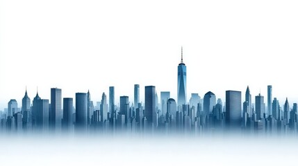 Obraz premium City skyline silhouette in blue tones against a white background.