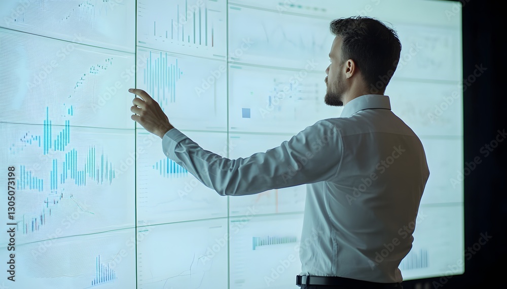 Aufkleber business professional analyzing data on digital display screen