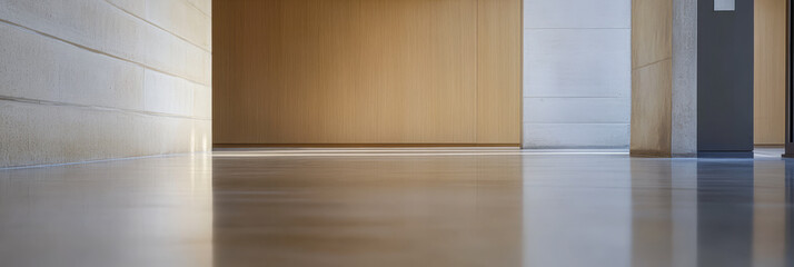 Fototapeta premium Warm light streaming across a polished floor in a minimalistic interior space