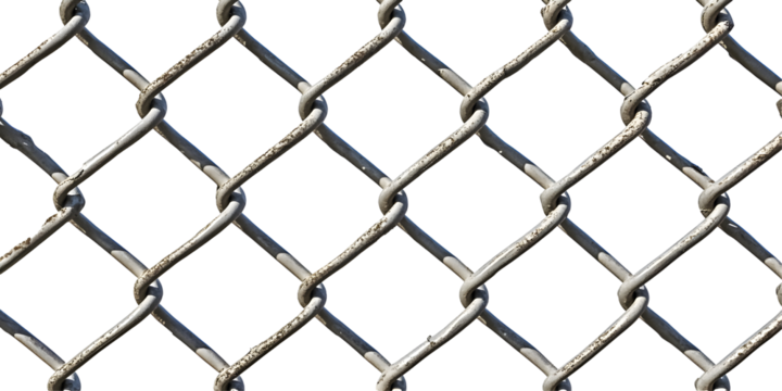 Chain link fence, cut out, isolated on white or transparent background