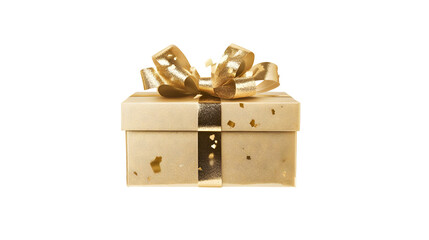 Golden gift box, cut out, isolated on white or transparent background