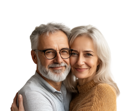 Couple embracing portrait joyful isolated on transparent background png