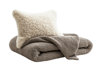 Cozy blanket and pillow set home isolated on transparent background png