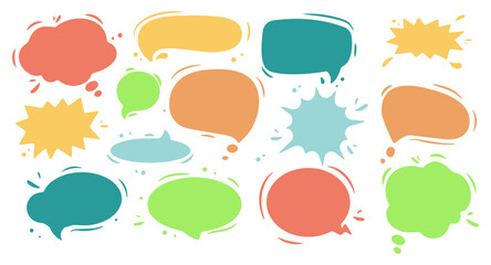 Set of flat colorful bubble speech vector. Banners, price tags, stickers, posters, badges. Isolated on white background.