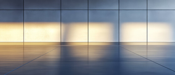Fototapeta premium Shadows and light patterns on a contemporary wall and floor at sunset