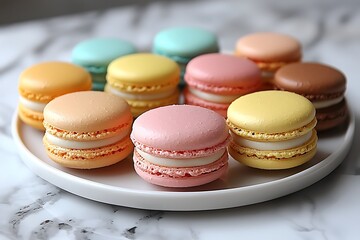 Obraz premium Colorful Macarons on Marble Table