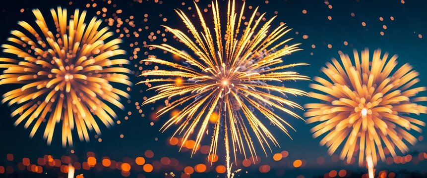 elegant yellow theme fireworks and bokeh abstract background concept backdrop illustration cartoon