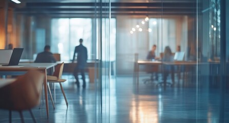 Fototapeta premium Blurred Office Space: Teamwork and Modern Workplace