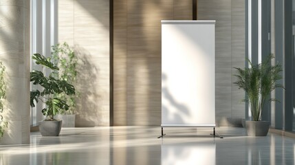 Modern Lobby Mockup Blank Roll Up Banner
