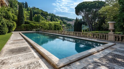 Fototapeta premium Roman aristocrats relax by the grand pool in their luxurious countryside estate nature serenity scenic view