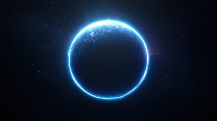 Glowing blue circle, vibrant light ring on dark background, symbolizes unity and infinity, suitable for tech and design themes.