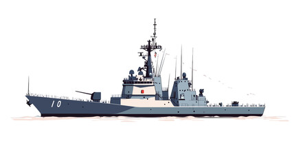 A digital illustration of a naval vessel, possibly a frigate or destroyer, depicted in a side profile view against a plain white background. The vessel is rendered in shades of dark gray