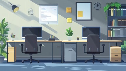 Two modern workspaces, sunlit office, productive setting, suitable for business, design, or educational use