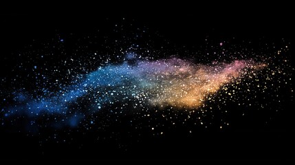 Colorful powder explosion on black background creates a mesmerizing cosmic dust cloud effect for abstract art and design