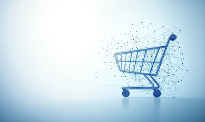 A shopping cart composed of particles, suggesting a modern, digital approach to e-commerce and retail.