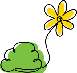 Grass and flowers. Continuous line art drawing vector illustration. Abstract doodle art. Editable